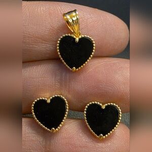 💛Heart Black Onyx Pendant And Earrings set